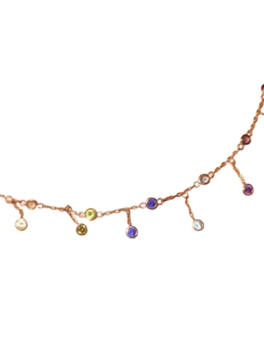 18k Over .925  Multi-Gem Dangle Necklace - Pink, Yellow, Blue, Purple Accents - Picture 5 of 9